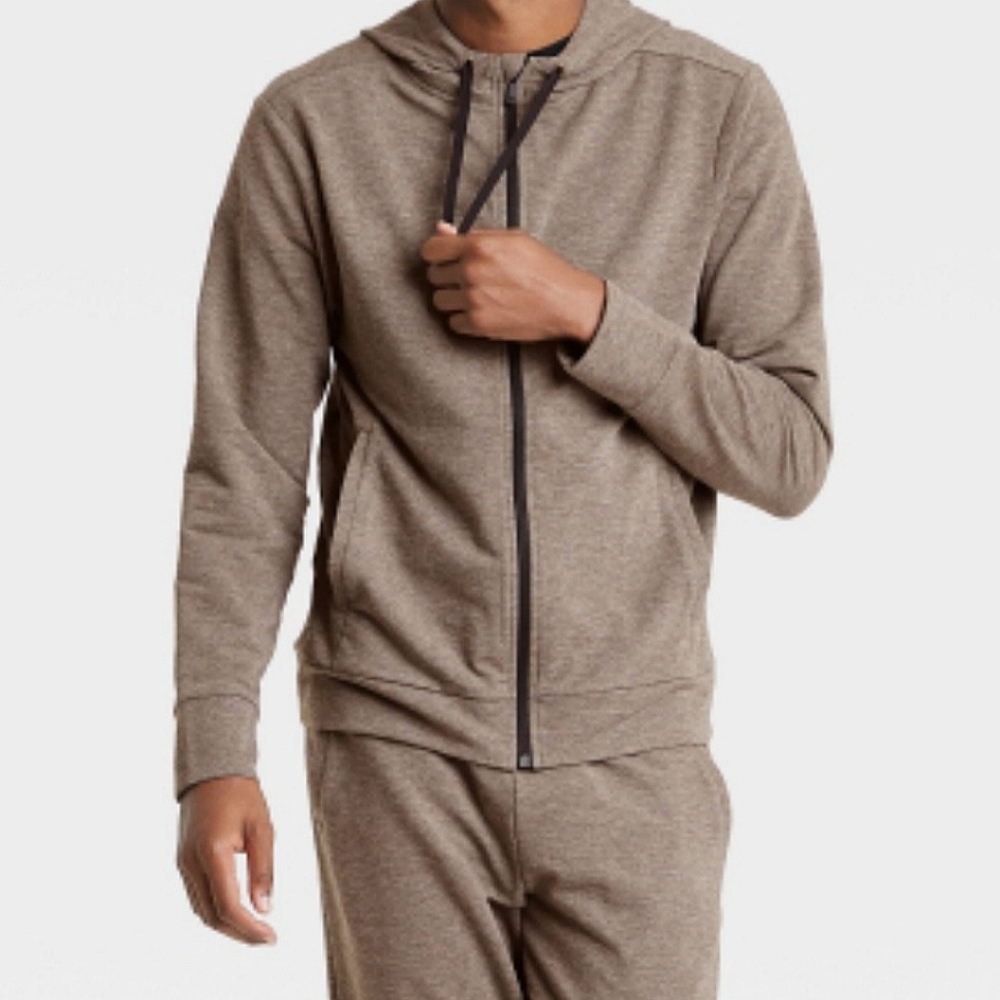 All In Motion Moisture Wicking Zipper Hoodie - Soft - Light Brown - Gray Inside